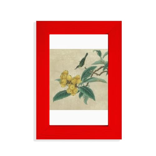 Cadre photo chinois brodé rouge plume loquat pour déco originale