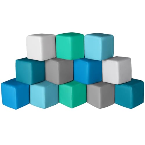 Image of Foam Building Blocks for Kids: 12-Pieces PU Leather Colorful Foam Blocks - Building Toys for Toddler - Giant Stacking Blocks Toys - Soft Indoor Playset for Birthday Gift Preschool Learning (Modern)