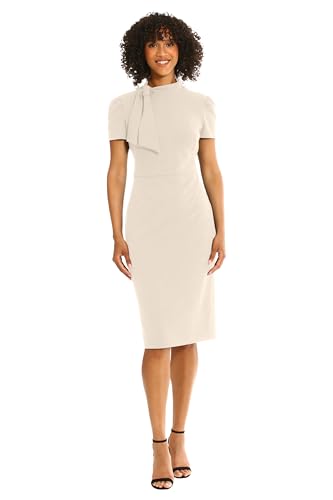 Image of Maggy London Womens Midi Short Sleeve Sheath with Neck Tie Career Office Work WearCocktail Dress