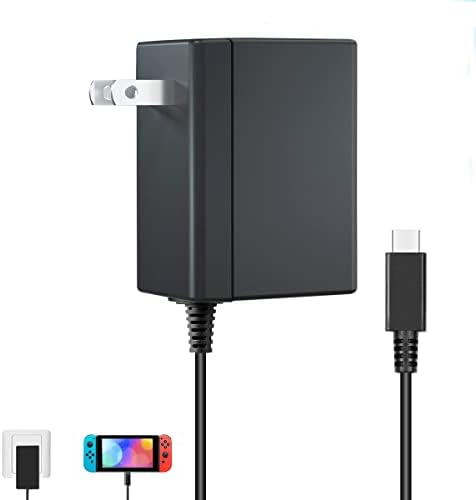 Charger for Nintendo Switch,AC Adapter Compatible with Switch OLED and Switch Lite,15V/2.6A Power Supply Support Switch TV Mode,5 FT Power Cable USB C Port,2.5 Hours Fast Charge Switch Power