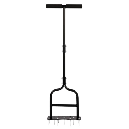 sancat Lawn Aerator,Spike Aerator, Heavy Duty Manual Lawn Aerator Tool with 11 Iron Spikes, Grass Aerator Tools for Yard, Lawn Aeration, Height Adjustable Garden Tool, Revives Lawn Health