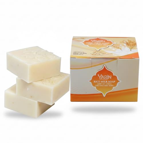 YARIN 3 Pcs Rice Milk Soaps Collagen Skin Lightening Soap 65 G.+Reusable Mesh Bag-Exfoliate, Hydrate, and Conserve