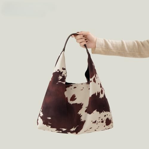 Bolso Hobo Grande de Gamuza Café con Estampado de Vaca miniatura 4