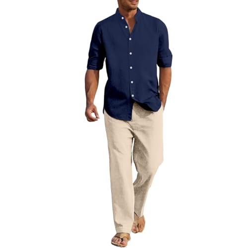 Ensemble homme chemise manches longues lin et pantalon fluide pour maison et yoga