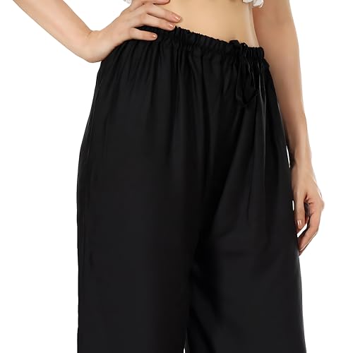 Image of Women's Rayon Palazzo Pants | Solid Color Wide Leg Trousers in 18 Shades | Elastic Waist Casual Bottoms XS-7XL | Comfortable