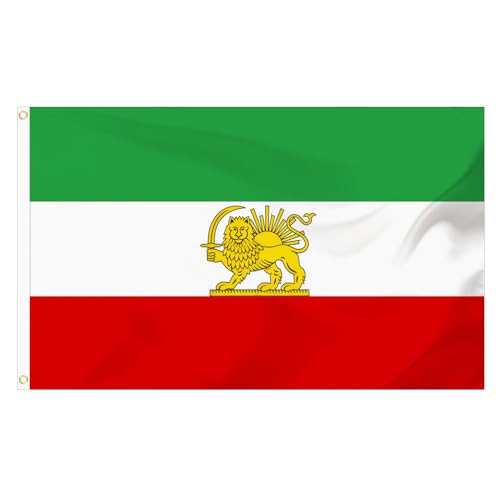 Drapeau Iran avec lion soleil couronne 90 x 150 cm, drapeaux iraniens pour jardin et décoration extérieure, polyester de qualité supérieure (A)