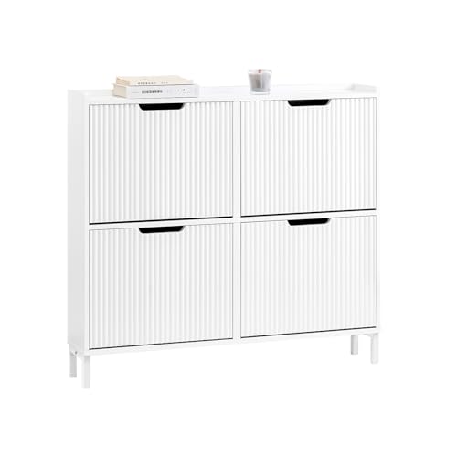 SoBuy Narrow Shoe Rack with 4 Flip Drawers Slim Wooden Shoe Storage Cupboard for Hallway Entrance Foyer or Understairs White W100 x D19 x H91cm FSR177-L-W
