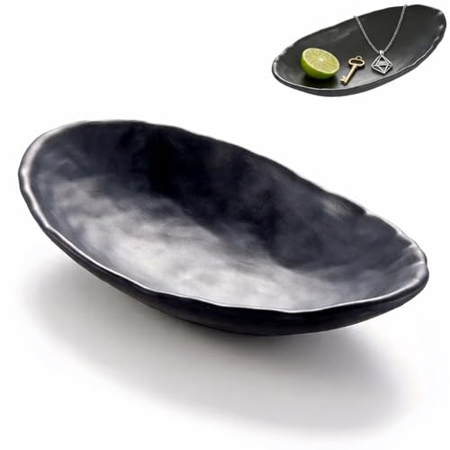 Schlüsselschale Oval Deko Schale Und Schlüsselablage in Matt Schwarz Deko Flur Bowl Schmuckschale Dekoschale Schale Tablett für Zuhause Schlüssel Schmuck Praktische Aufbewahrung 19×12.5×4cm