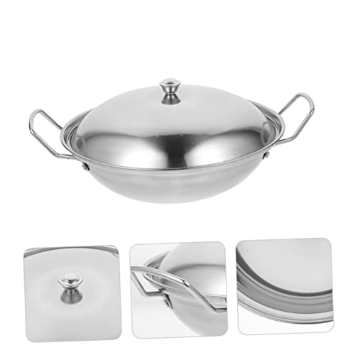 Wok de acero inoxidable con doble asa y tapa miniatura 7