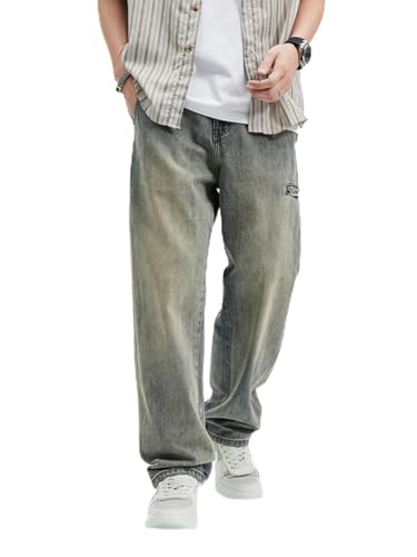Jeans Pants Trousers Denim Retro Vintage Style Straight Tube Yellow Mud Street Cool and Versatile Casual for Men