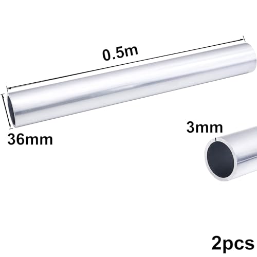 COYOUCO Aluminum Tube, 6063 Aluminum Round Tube,36Mm OD,2-7Mm Wall,500Mm Length,for Diy, Industry, Decoration,2Pcs,3mm