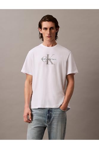 Calvin Klein Men's Short Sleeve Monologo Cotton T-Shirt, White (Brilliant White), XL