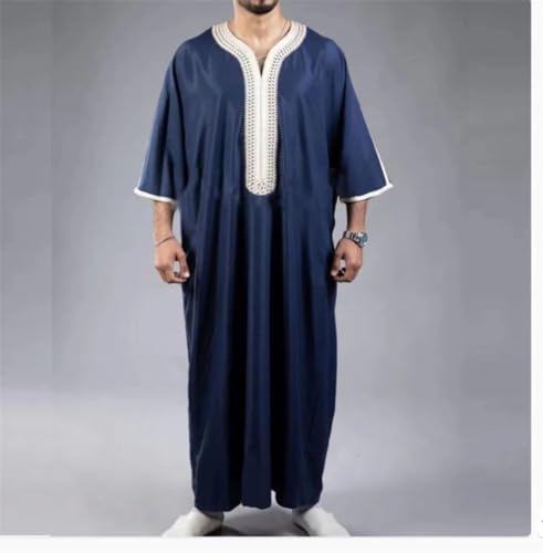 Zadaos Kaftan Muslim Men Short Sleeve Embroidery Loose Breathable Robe Islamic Abaya2