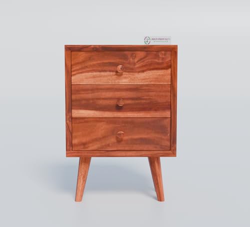 Image of Jangid Handicraft Solid Sheesham Wood Bedside Table for Bedroom | Wooden Bed Side Nightstand End Table with 3 Drawer Storage for Home & Living Room | Sofa Side Table |Rosewood, Honey Finish