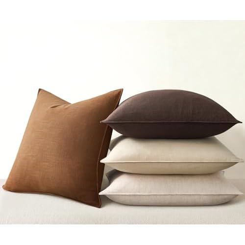 Brown Pillow Covers Pack of 4 Decorative Gray Press Edge Solid Throw Pillow Covers Soft Accent Boho Couch Pillowcases Modern Home Decors for Living Room Bed Sofa 16x16 Inch