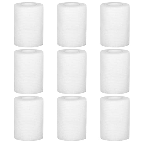 9 Rouleaux Bandage Autoadhésif 7,5cm x 4.5m,Bandage Cohésif Élastique, Pansements Auto-Adhésif non Tissé, pour Doigt, Poignet, Cheville, Animaux(Blanc)