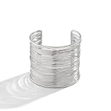 Inactwin Pulsera gruesa martillada de oro para mujer, pulsera de alambre ancho abierto, ajustable, irregular, gruesa, regalo de joyería de vacaciones, plata, 1