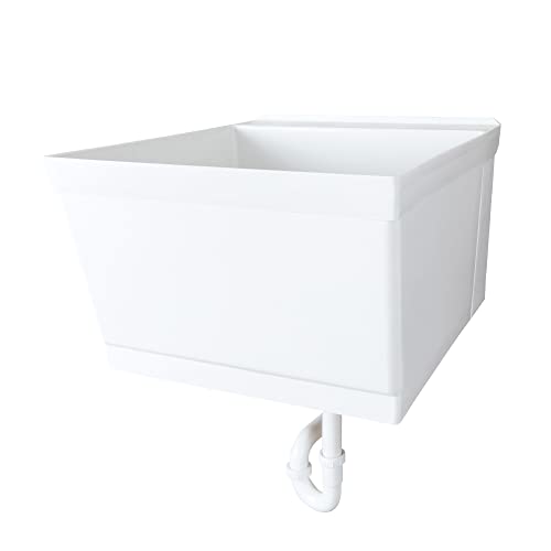 JS Jackson Supplies Tehila White Wall-Mounted Utility Sink Tub Kit, Wall-Mounted Utility Tub with Wall Bracket, Floating Utility Sink for Laundry Room, Garage, Workshop, and More
