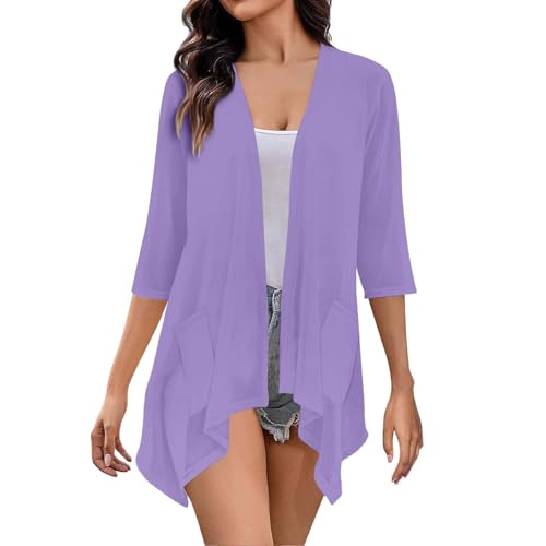 Plus Size Womens Cardigan 3/4 Sleeve Summer Irregular Cardigans for Women Lightweight Open Front Beach Cover Up