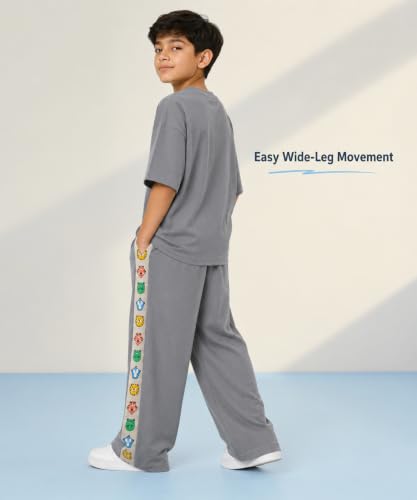 Image of SHODOX Boys Poly Blend Relaxed Fit Co-Ord Set | Printed T-Shirt & Track Pants | Soft Breathable Stylish Summer Casual Comfort Wear for Boys