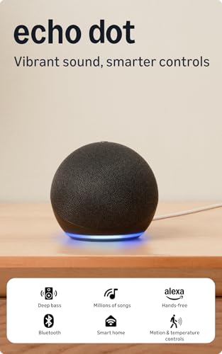 Amazon Echo Dot (5th Gen) Smart Speaker with Alexa (Vibrant Sound, Motion Detection & Temperature Sensor - Black)