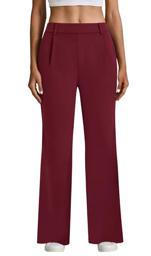 SEAJOJO Dress Pants Women High Waisted, Straight Business Casual Trousers Stretchy Work Slacks with Pockets Burgundy