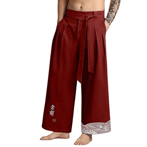 Pantalon coton lin hommes laçage taille élastique décontracté - 4