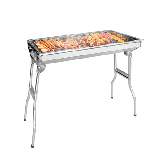 Parrilla de carbón vegetal – Barbacoa portátil extragrande de acero inoxidable con asa, perfecta para picnic al aire libre, camping, patio y cocina en el patio trasero