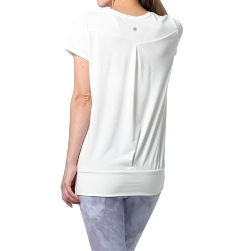 [machikaada] ヨガウェア トップス Tシャツ 半袖 ロング丈 着丈長い 裾リブ ロング丈 丈長 ヨガ ホットヨガ ピラティス ジム フィットネスウェア かわいい おしゃれ 長め 体型カバー (2ホワイト)の商品画像（Amazon）
