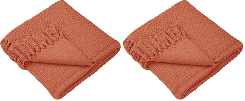 Grande couverture décorative orange à pompons pour sofa