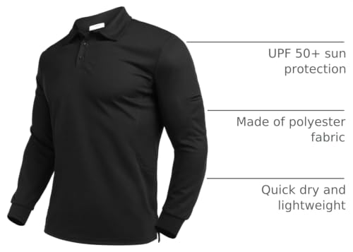 Deyeek Mens Polo Shirts Quick Dry Black Long Sleeve Polo Shirts for Men UPF 50 Sun Protect - image 4