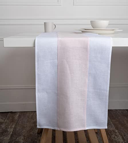 D'Moksha Homes Christmas Table Runner 100% Pure Linen Hemstitch Table Runners, Machine Washable- Thanksgiving, Xmas Holidays, Festive Decoration, Halloween, Great Gift 14 X 36 Inch Snowy White