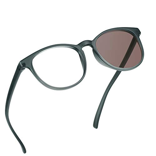 Image of YEIN Blue Light Blocking Glasses, Spring Hinge Photochromic Brown Sunglasses, Computer Reading Glasses, Gaming Glasses, TV Glasses for Women Men(Matte Gray,+1.75 Magnification)