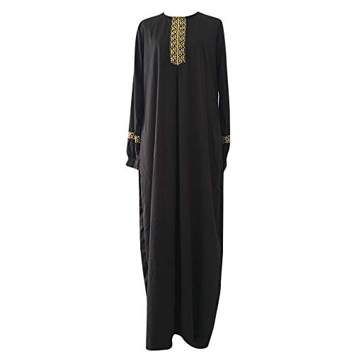 Muslim Dress Dubai Kaftan for Women Half Sleeve Arabic Long Dress Abaya Islamic Clothing Girls Caftan Jalabiya, Plus Size Retro Print Dress Abaya Jilbab Muslim Maxi Dress Casual Long Dress Black