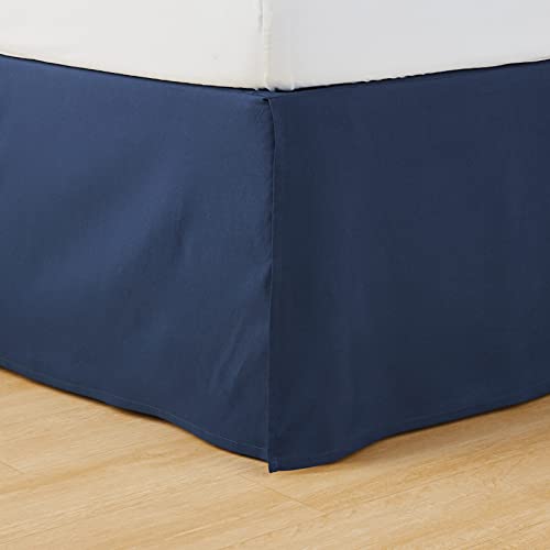 Image of Amazon Basics Lightweight Pleated Dust Ruffle Bed Skirt, Wrinkle and Fade Resistant, Machine Washable, Full, Navy Blue