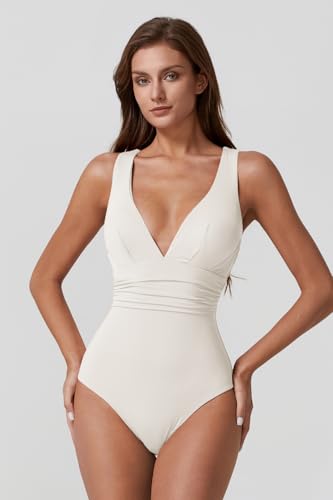 QINSEN Womens Sexy V Neck One Piece Bathing Suit Cross Back Swimsuit High Waist Monokini4