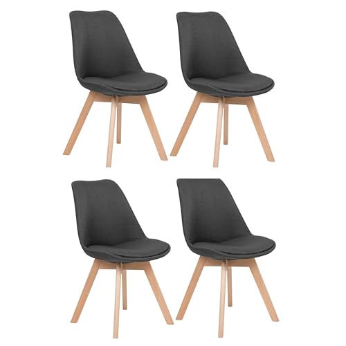 Image of Set of 4 Modern Style Mid Century Modern Dinning Room Cafe Hotel Office Wooden Legs Chair (Full Fabric Charcoal Grey)