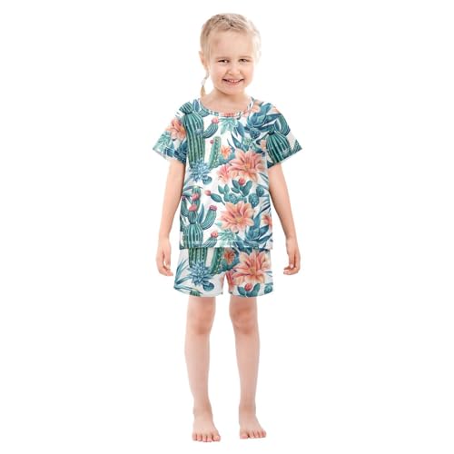 ALAZA Flower Watercolor Cactus Pajamas Short Sleeve 2 Piece Sleepwear Top and Bottom Pajama Set Unisex3