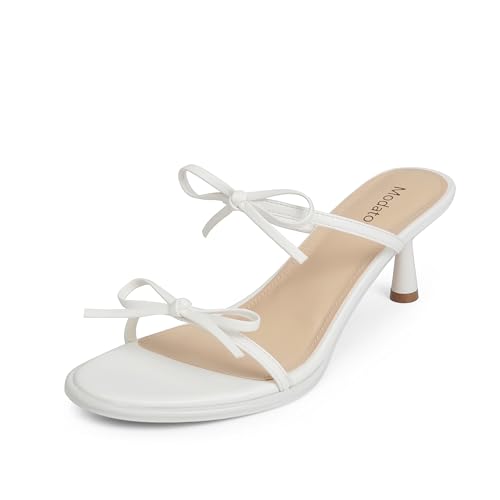 Modatope Two Strap Heeled Sandals for Women Kitten Heel Rounded Toe Heels Women Slip on Open Toe Sandals