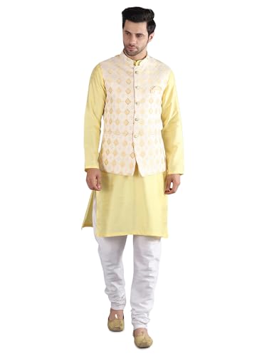 Image of Uri and MacKenzie Men's Silk Blend Kurta Pajama with Designer Ethnic Nehru Jacket /Modi Jacket