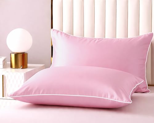 Image of BSB HOME Luxury Satin Silk Pillow Cover | 300 TC Ultra-Smooth Silky Finish | Premium Home Bedding Pillowcase | Soft, Glossy & Skin-Friendly Fabric | 18 x 28 Inches (Blush Pink)