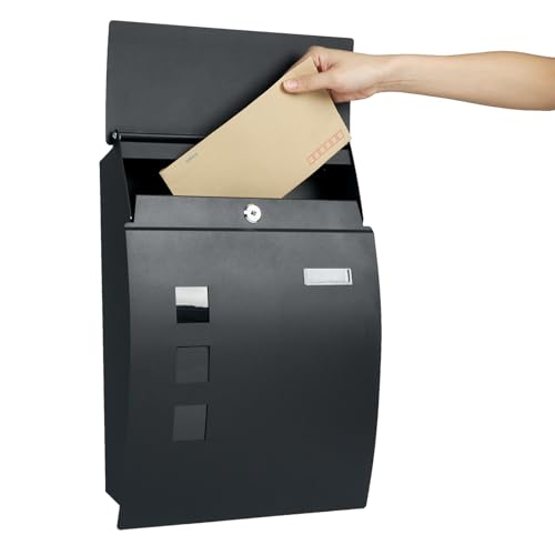 RYZAN Wall Mounted Waterproof Mailbox Large Steel Post Box Modern Design Parcel Box Letter Box Parcel Box for Mail Outdoor Letterbox With 2 Keys 32 x1 0x45cm, Anthracite Grey