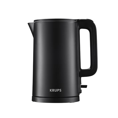 KRUPS 1.5L Electric Kettle Stainless Steel Cool Touch Interior, Fast Boiling, One Cup in 80 Seconds, Double Wall, Auto Off, Keep Warm, Hot Water Kettle Electric, Cordless, Black