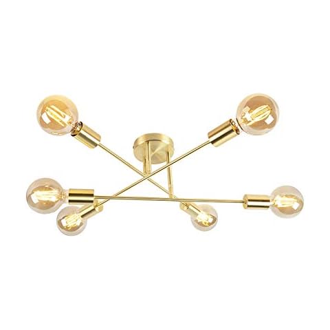 QAZQA - Industrie I Vintage I Industrie I Vintage I Deckenleuchte I Deckenlampe I Lampe I Leuchte Gold I Messing 6-Lichter - Sydney Bondi I Wohnzimmer I Schlafzimmer - Stahl Länglich Cover