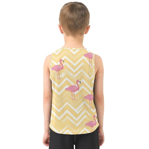 susiyo Pink Flamingo Yellow Background Boys Sleeveless Tank Top Girls Athletic T Shirt3