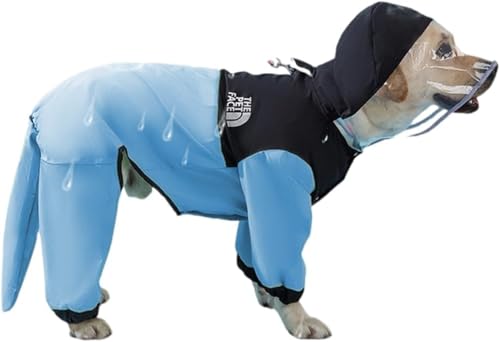 Brfveob犬用 レインコート 中大型犬用 全包防湿 しっぽカバー 取り外し可能 帽子付 優れ素材 丈夫 長持ち カッパ 着脱簡単 散歩 梅雨対策 雨用 雨具 ペット 完全防水 耐久性 (ブルー,3XL)