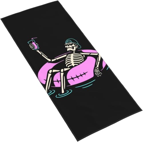 フェイスタオル カクテルを飲んでるのんびりスケルトン マイクロファイバー タオル 柔らか 肌に優しい 肌触りが良い ふわふわ 髪に優しい 通気 かわいい 抗菌防臭加工 瞬間吸水 速乾 耐久性 薄手 毛羽落ち少ない 業務用タオル