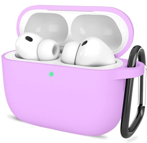 Image of New Soft Silicone Case Compatible with Apple AirPods Pro 3 Generation (2025) Protective Silicone 360 Full Protection Dust-Proof Shockproof Case Cover with Hook (Cover Only) (Light Purple)