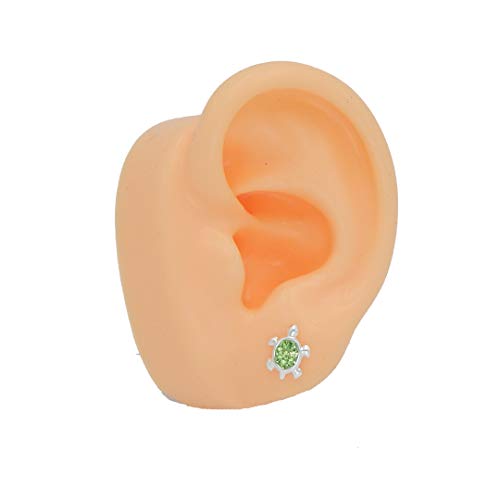 925 Sterling Silver Peridot Green Crystal Sea Turtle Stud Earrings 16296 (Nickel Free)2