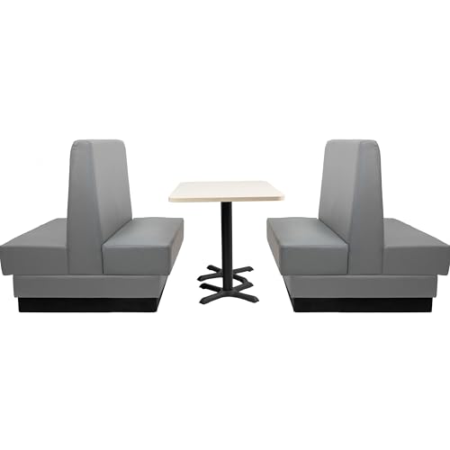 Image of FDP Double-Sided Four Person Commercial-Grade Durable Vinyl Restaurant Booth Seat Heavy-Duty Wall-Flush Design for Diner, Lounge and Cafeteria Bench Seating, Two Step Assembly - Dark Gray
